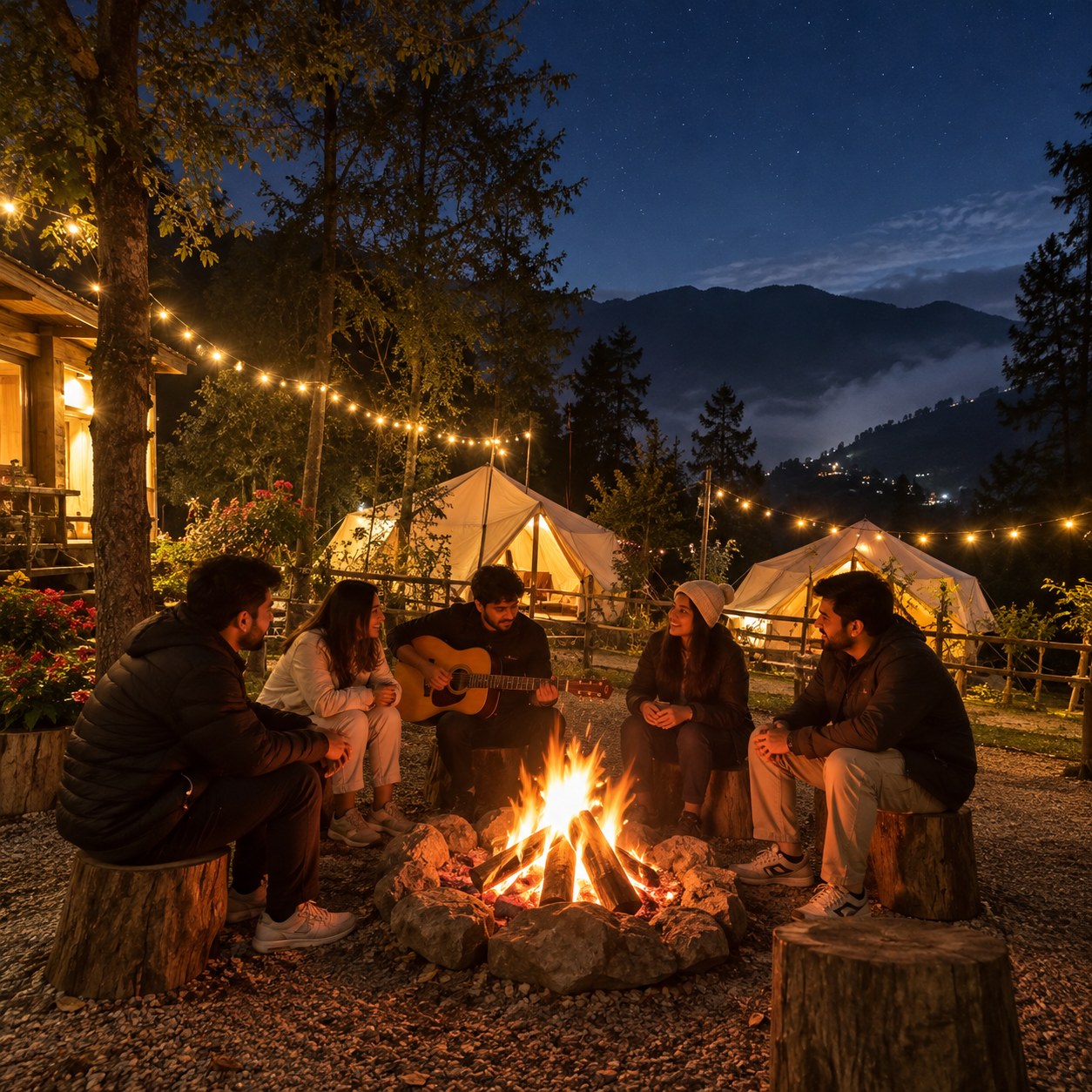 Evening bonfire with friends
